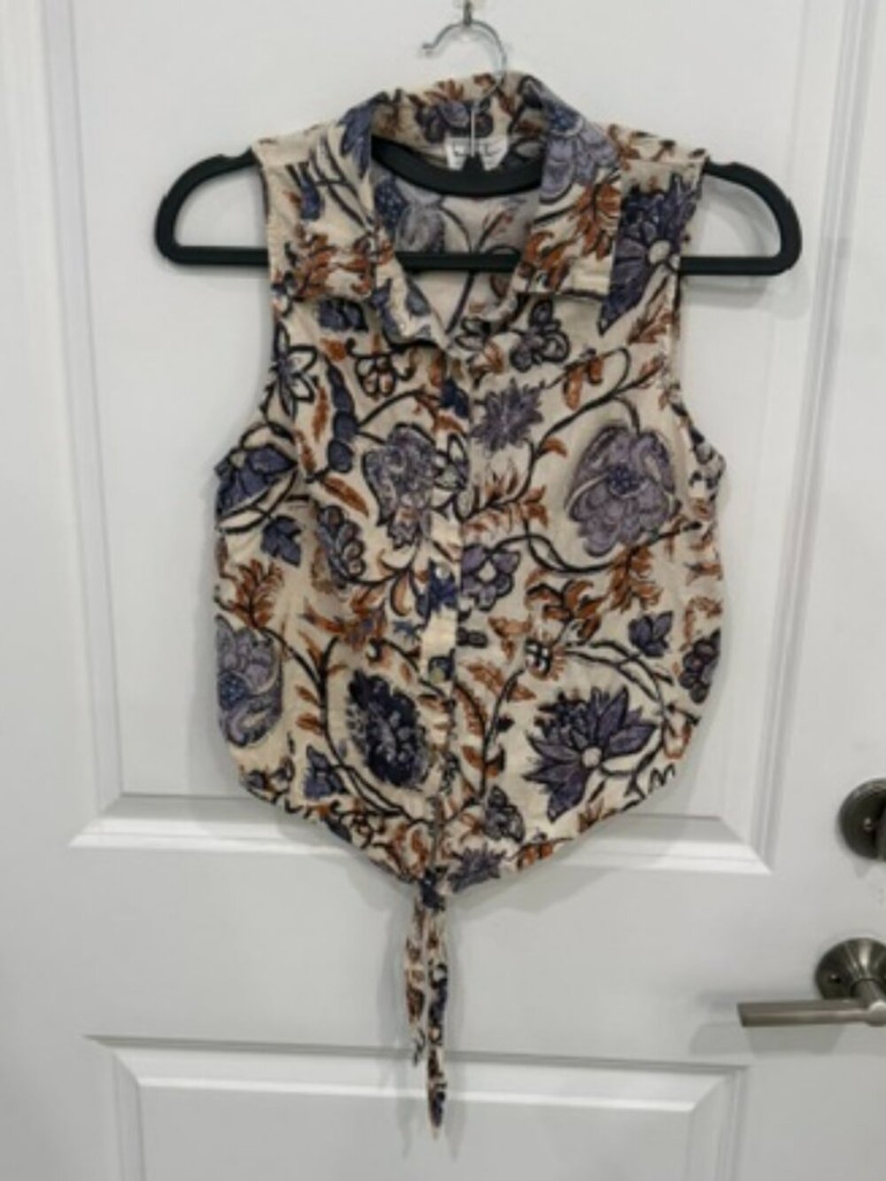Nicole Miller Floral Linen Tie Front Sleeveless Top